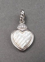 Judith Ripka Sterling Silver Mother Of Pearl CZ Heart Charm Pendant Enha... - $149.99