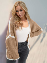 Double Take Contrast Open Front Dropped Shoulder Cardigan - $47.24