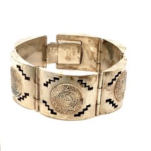 Vtg Signed  J Sotelo Sterling Mexican Mayan Sun Calendar Hinge Bracelet sz 7 1/2 - £197.48 GBP