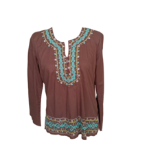 ANA Womens VTG 90s Bohemian Boho Peasant HippieTop Brown Embroidered Sz ... - £12.50 GBP