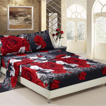 HIG 3 Piece 3D Red And White Rose Print Box Stitched Sheet Set Or Comforter Set - £20.46 GBP+