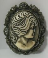 Vintage Large Carved Black/White 3D Cameo Brooch - $48.26