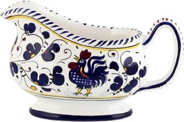Gravy Boat Deruta Majolica Orvieto Rooster Blue Ceramic Handmade Dishwasher - £163.79 GBP