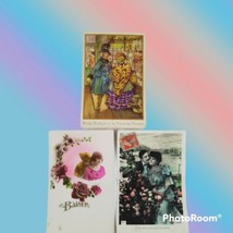 3 Lot Vintage Postcards Romantic Couples Pink Blue Messages Love Valenti... - $14.03