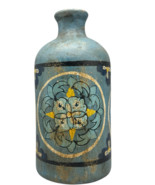Hand Painted Vase Floral Blue Terra Cotta Rustic Distressed Pottery Bott... - $19.50 CAD