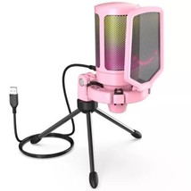 Pink USB Condenser Microphone Gaming Streaming with Pop Filter Shock Mount - £49.80 GBP