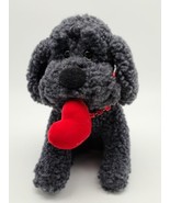 Russ Bosworth Smoky Gray Puppy Dog Holding Red Heart Valentine Plush 7&quot; - £13.18 GBP