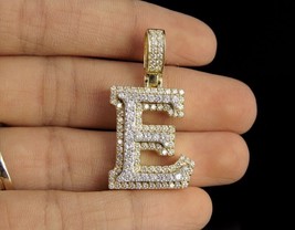 1.50Ct Real Moissanite 3D Initial &quot;E&quot; Letter Pendant 14K Yellow Gold Plated - £186.84 GBP