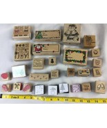 Lot Rubber Stamps 25 Mostly Holiday Christmas Hero Arts Wood Used - $24.73