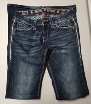Women&#39;s Rock Revival Leah Boot Dark Wash Embellished Denim Jeans Size 27 - £41.73 GBP