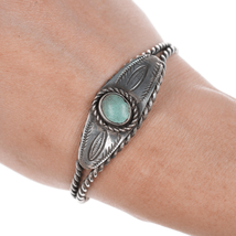 6 1/8&quot; 30&#39;s-40&#39;s Navajo Silver twisted wire hand stamped cuff bracelet with - $280.67