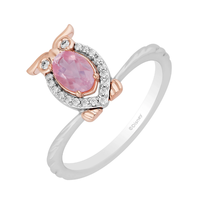 Art Deco Wedding Womens Ring 1/10 CTTW Diamond and Pink Quartz Aurora Owl Ring - £39.50 GBP