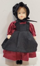 Vintage 7.5&quot; Porcelain Amish Girl Doll Black/Red Outfit with Moveable Limbs - £17.58 GBP