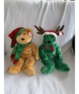 2 Ty Beanie Buddy 2003/2004 Holiday Teddy Bears Plush Holly Hat Reindeer... - £15.65 GBP