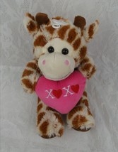 Hug &amp; Luv Valentines XoXo Giraffe Plush Pink Heart Pillow 8&quot; Stuffed Animal Toy - £7.93 GBP