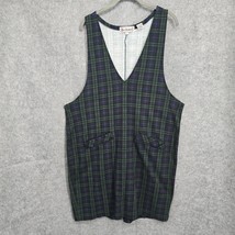 Vintage 90s Jumper Dress Women Large Green Blue Plaid Tartan Grunge Punk Hipster - £28.11 GBP