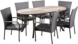 Christopher Knight Home Ford Outdoor 7 Piece Wood and Wicker Dining Set, Finish  - £1,237.19 GBP
