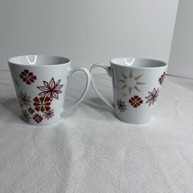 (2) 2013 Starbucks Mug Cup 11oz Holiday Christmas Poinsettia White Red Ceramic - £14.78 GBP