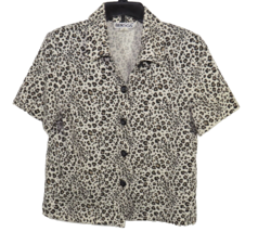 Vintage Briggs Women&#39;s Leopard Print Woven Button Up Short Sleeve Top Si... - £23.44 GBP
