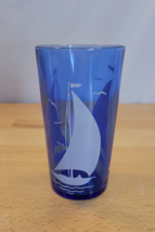 Hazel Atlas Cobalt Blue Sailboat Depression Glass 5” Water Tumbler Vintage - $12.99
