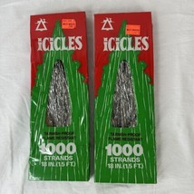 2 Pkgs VTG National Tinsel Icicles Silver 1000 Strands New Old Stock Flame Resis - £38.76 GBP