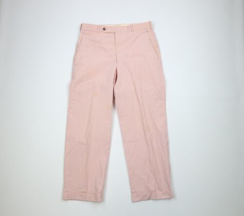 Primary image for Vtg 90s Tom James Mens 32x29 Distressed Striped Cuffed Seersucker Chino Pants