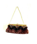 Vintage Beaded Faux Fur Clutch Purse Gold Chain 10x7 Evening Bag - $34.73 CAD