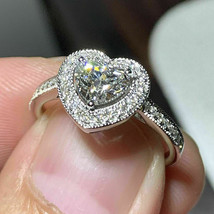 4CT Lab Created VVS1 Diamond Halo Engagement Women Ring 14K White Gold FN - £104.60 GBP