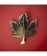 Autumn Leaf Brooch Pin Gold Tone Enamel Vintage - $12.95