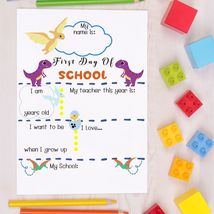 Dinosaur-Themed First Day of School Printable Worksheet / poster keepsake  - £1.59 GBP
