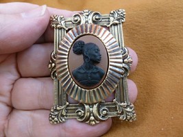 CA10-33) Rare African American Lady Brown Black Cameo Brass Pin Pendant Jewelry - £22.71 GBP