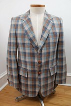 Vtg 60s Ayres Brown Blue Check Wool Double Vent Sport Coat Jacket Philadelphia - £47.77 GBP