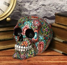 Ebros Day Of The Dead Color Beads And Floral Tattoo Sugar Cranium Skull Statue - £19.17 GBP