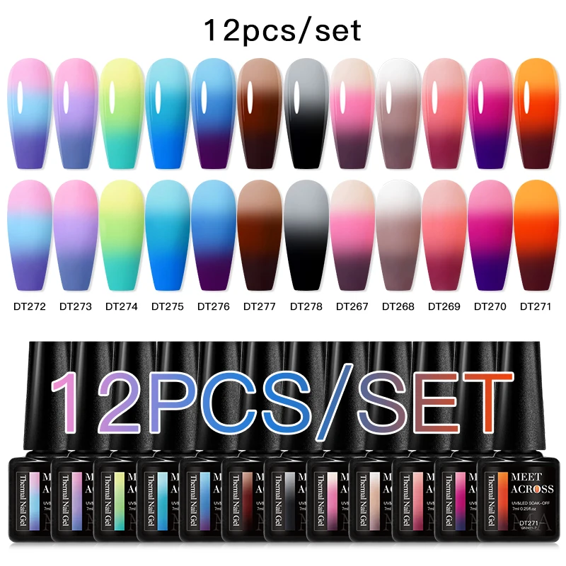 Meet Across 12PCS/Set 7ml Thermal Gel Nail Polish 3 Colors Changing Soak Off Uv - £12.48 GBP+