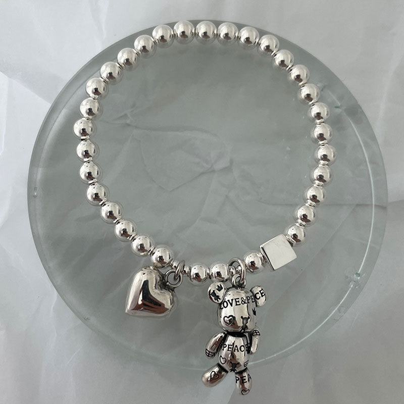 WANZHI 925 Silver Bracelets for Women Fashion Beaded Accessories Simple Heart Pe - £9.63 GBP