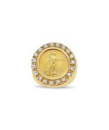 1.20 Ct Round Cut Real Moissanite Liberty Coin Men&#39;s Ring 14k Yellow Gol... - £106.04 GBP