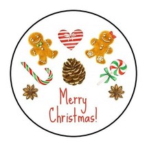 30 Merry Christmas Envelope Seals Labels Stickers 1.5&quot; Round Candy Cane Cookies - £5.66 GBP