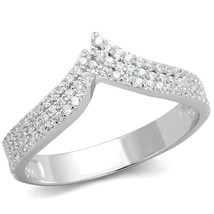 Womens Curved V Shape Triple Row CZ Band 925 Sterling Silver Engagement Ring - £91.15 GBP