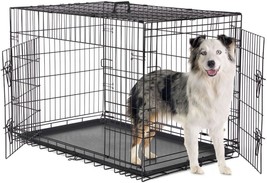 Dog Crate Kennel, 42 Inch Metal Pet Cage Double Door W/Divider Panel, Folding Tr - £53.98 GBP