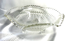 Jeannette Glass Footed Candy Dish Anniversary Pattern Ribbed Scalloped Clear - £17.53 GBP