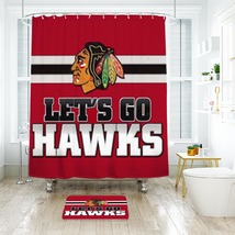 Let&#39;s Go Chicago Hawks Shower Curtain Bath Mat Bathroom Waterproof Decorative - £18.15 GBP+