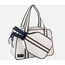 PU Leather Women Sports Shoulder Gym Bag Pickleball 17*6*12 inches, White - $39.59