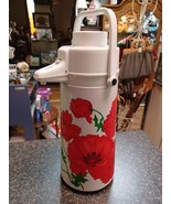 Vtg Vacuum Pump Thermos Air Pot Drink Dispenser Red Poppy Flowers - £23.73 GBP