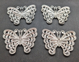 Lot of 4 Metal Silver Color Butterfly Pendants Jewelry Findings Arts Crafts - £7.57 GBP