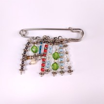 Silver Tone Dangle Tassel Brooch Pin Faux Gems Pearl Jewelry - £5.81 GBP