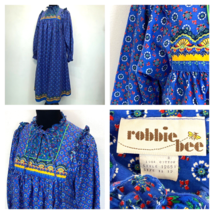 Robbie Bee Dress size M Vintage 1970s Shift Ruffle Hippy Boho Floral Pri... - $37.95