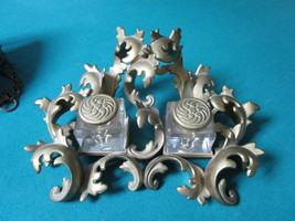 Inkwell Mid Century Metal Guilt Rococo 4 X 10 1/2&quot; Glass Inserts Original - £98.37 GBP