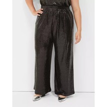 NWT Womens Size 16 16x32 Lane Bryant Black Pull-On Full Sequin Wide Leg Pant NEW - $39.19