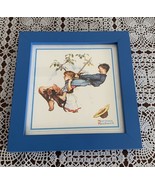 Norman Rockwell Framed Print Young Love Boy Girl  On Swing Blue Frame 7&quot;... - £8.68 GBP