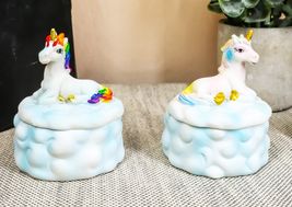 Pastel Colors Rainbow Mane Gold Horn Unicorns On Clouds Jewelry Box Figu... - $20.99